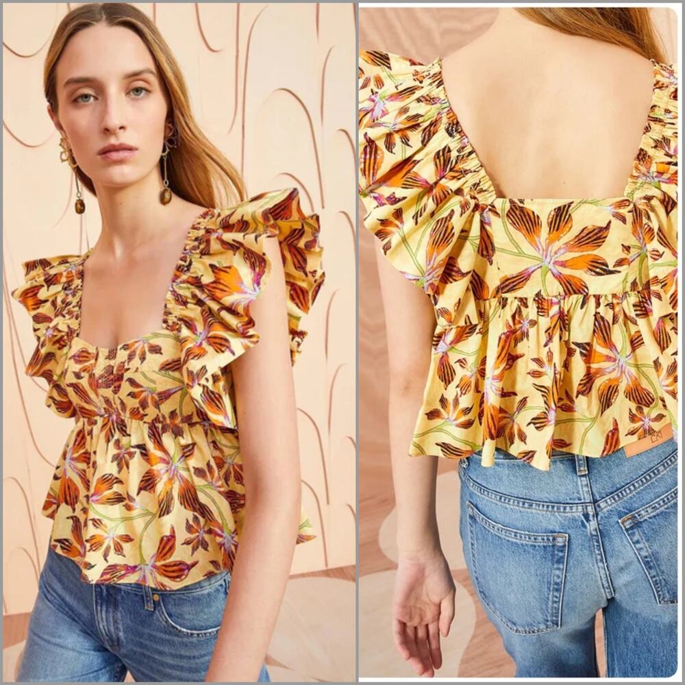 Ulla Johnson Romi Top Ruffle Sleeve in Lotus Floral size 2 $320